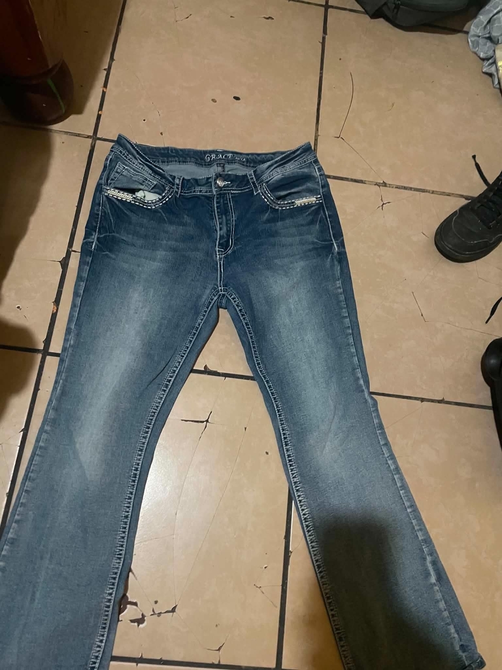 Grace Women's Dark Blue Skinny Jeans with Pocket Studs